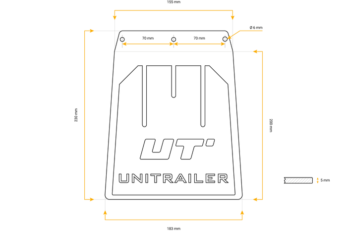 Set paraspruzzi in gomma UNITRAILER, copriparafanghi piegati 185/233mm