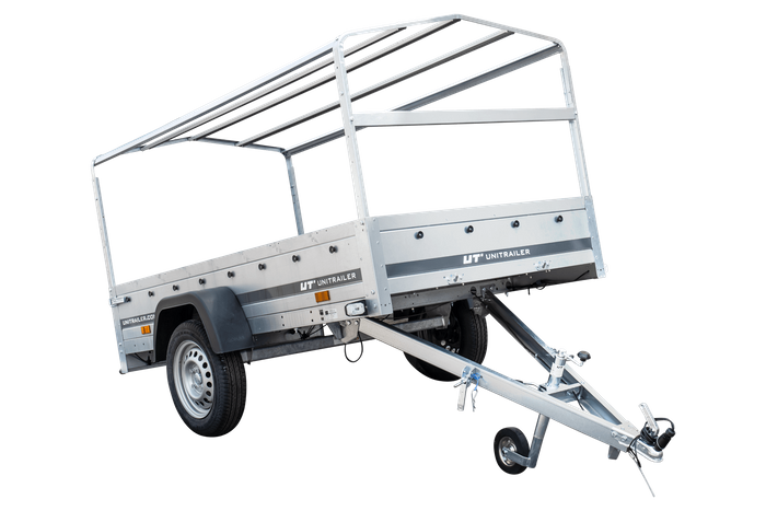 Rimorchio monoasse 230x125 UNITRAILER GARDEN 230 KIPP con telaio H-800 e copertura grigia
