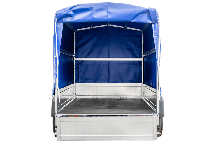 Rimorchio per auto 230x125 UNITRAILER GARDEN 230 KIPP con telaio H-1100 e copertura blu