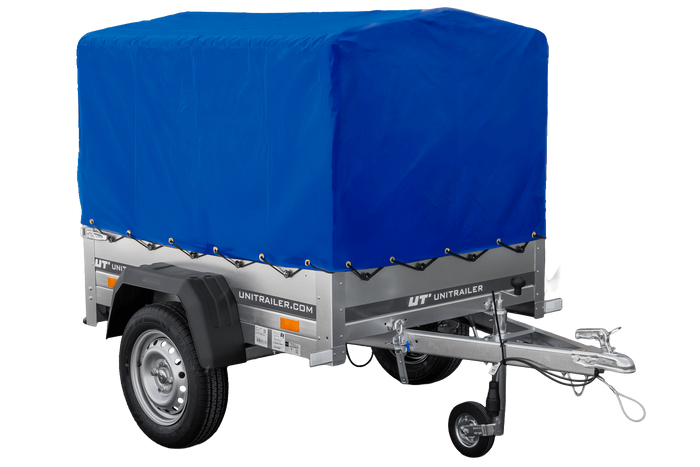 Rimorchio leggero 150x106 con telone blu e centina PTT 750 kg Garden Trailer 150 kipp