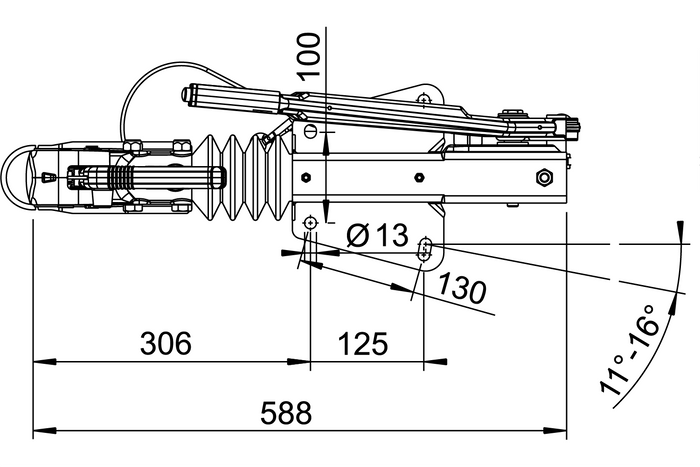 Dispositivo di inerzia AL-KO 90S/3 con attacco AK161 per rimorchio da 1000 kg con timone a V