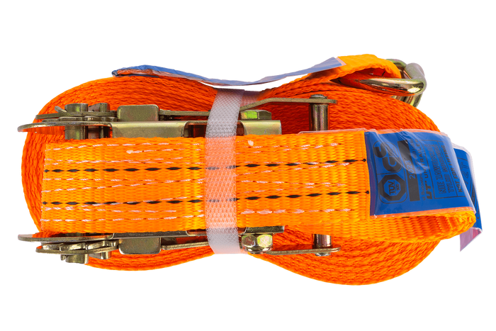 Set di quattro cinghie di trasporto UNITRAILER arancioni da 10 m/35 mm/2 t con tenditore