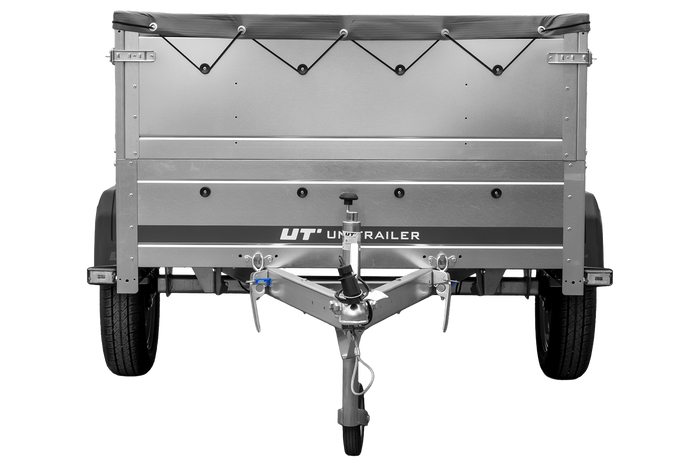 Rimorchio leggero 200x125 UNITRAILER GARDEN 201 KIPP con sponde BIS, telaio H-0 e telone grigio