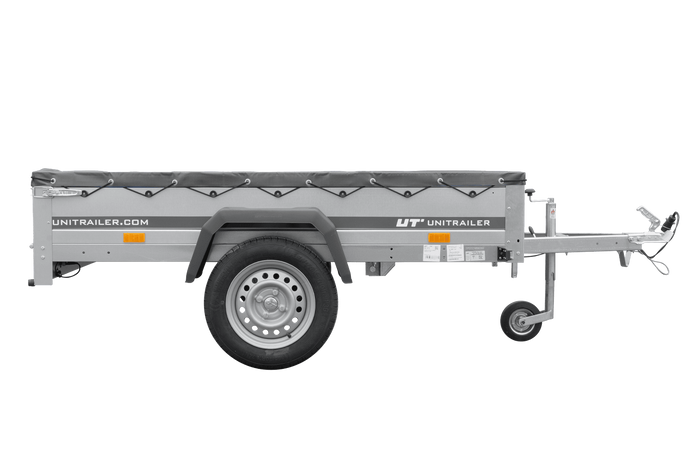 Rimorchio per auto 200x125 UNITRAILER GARDEN 201 KIPP con telaio H-0 e copertura grigia