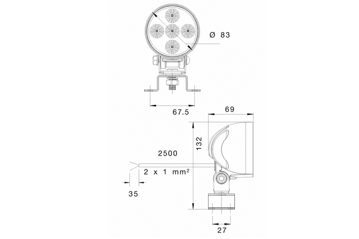 Faro da lavoro a LED con riflettore ASPÖCK WORKPOINT 5xLED rotondo