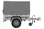 Rimorchio carello trasporto cose rimorchio leggero 750 kg Unitrailer Garden Trailer 150 kipp con ruotino centina e telo grigio