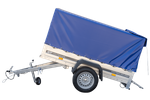 Rimorchio auto leggero 200 x 106 con ruota di supporto, telone blu e centina PTT 750 KG Garden Trailer 200 KIPP