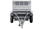 Rimorchio per auto 150x106 UNITRAILER GARDEN 150 KIPP con lati in rete e copertura grigia