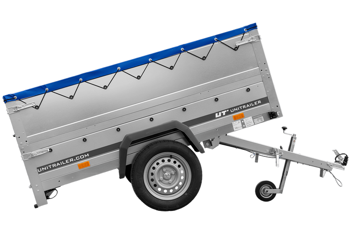 Rimorchio per auto 200x125 UNITRAILER GARDEN 201 KIPP con sponde BIS e telone blu