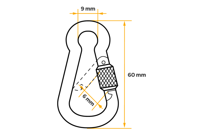 Moschettone con sicurezza per corde DROMET KSZ.6.60 moschettone per pompiere 6x60mm