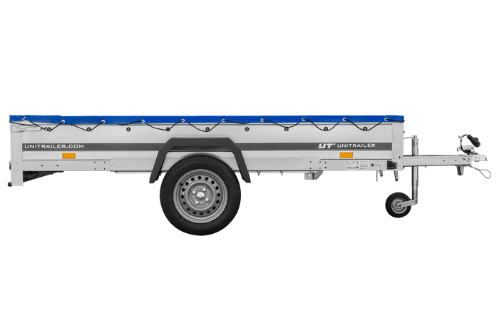 Rimorchio leggero 264x125 UNITRAILER GARDEN 264 KIPP con telaio H-0 e copertura blu