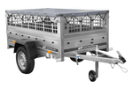 RIMORCHIO DA GIARDINO 200 KIPP CON RUOTA DI SOSTEGNO, FIANCHI IN RETE E TELO PIATTO GRIGIO