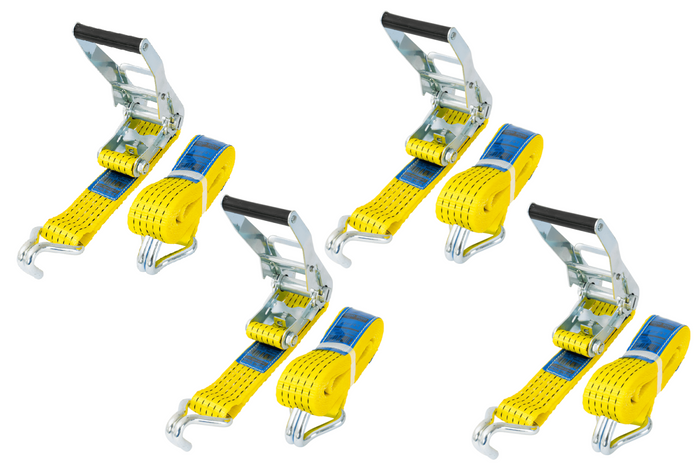 Set di quattro cinghie di trasporto UNITRAILER gialle da 8 m/50 mm/5 t con tenditore