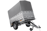 Rimorchio carrello trasporto cose rimorchio leggero 750 kg Unitrailer Garden Trailer 200 kipp con sovrasponde ruotino centina e telo grigio 