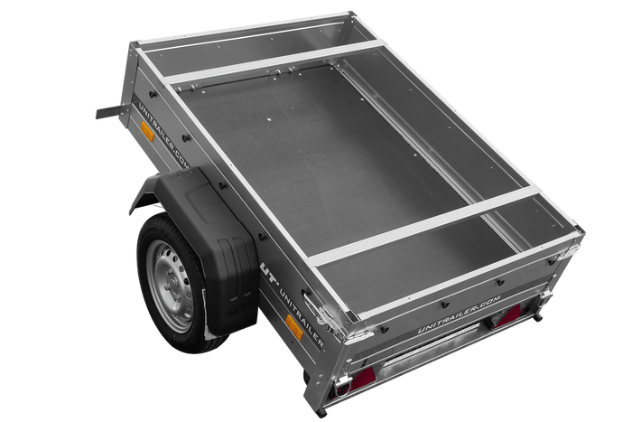 Rimorchio monoasse 150x106 UNITRAILER GARDEN 150 KIPP con telaio H-0 e copertura grigia