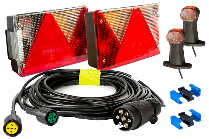 Set luci: luci posteriori ASPÖCK + luci di posizione laterali ASPÖCK + cablaggio MANTES 4,5m 7PIN + connettori rapidi