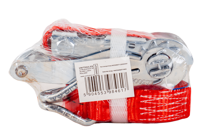 Cinghia di trasporto UNITRAILER rossa da 3 m/25 mm/1 t con tenditore