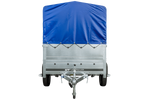 Rimorchio Garden Trailer 230 KIPP con ruotino di appoggio, sovrasponde e centina H-800 con telo blu