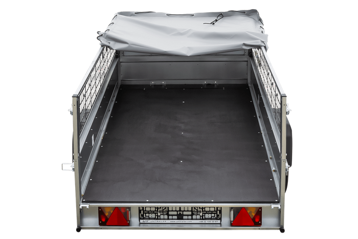 RIMORCHIO LEGGERO GARDEN TRAILER 264 KIPP CON RUOTINO SOVRASPONDE IN RETE E TELO PIATTO GRIGIO