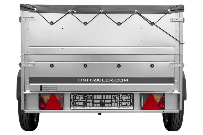 Rimorchio leggero 200x125 UNITRAILER GARDEN 201 KIPP con sponde BIS, telaio H-0 e telone grigio