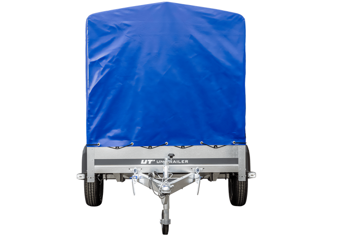 Rimorchio per auto 230x125 UNITRAILER GARDEN 230 KIPP con telaio H-1100 e copertura blu