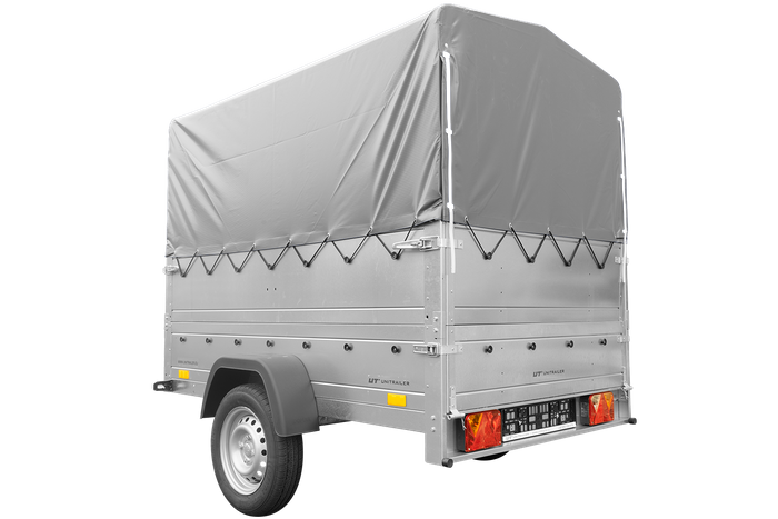 Rimorchio carrello trasporto cose rimorchio leggero 750 kg Unitrailer Garden Trailer 200 kipp con sovrasponde ruotino centina e telo grigio 