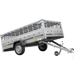 Rimorchio leggero 264x150 UNITRAILER GARDEN 265 KIPP con sponde in rete, telaio H-0 e copertura grigia