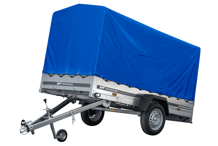 Rimorchio per auto 264x125 UNITRAILER GARDEN 264 KIPP con telaio H-1100 e copertura blu