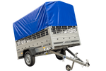 Rimorchio monoasse 230x125 UNITRAILER GARDEN 230 KIPP con sponde in rete, telaio H-800 e telone blu