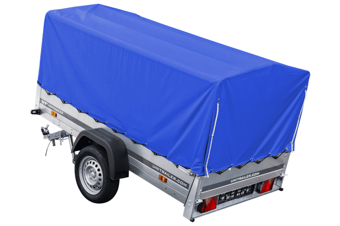 Rimorchio leggero 230x125 UNITRAILER GARDEN 230 KIPP con telaio H-800 e telo di copertura blu