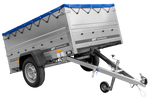 Rimorchio per auto 200x125 UNITRAILER GARDEN 201 KIPP con sponde BIS e telone blu