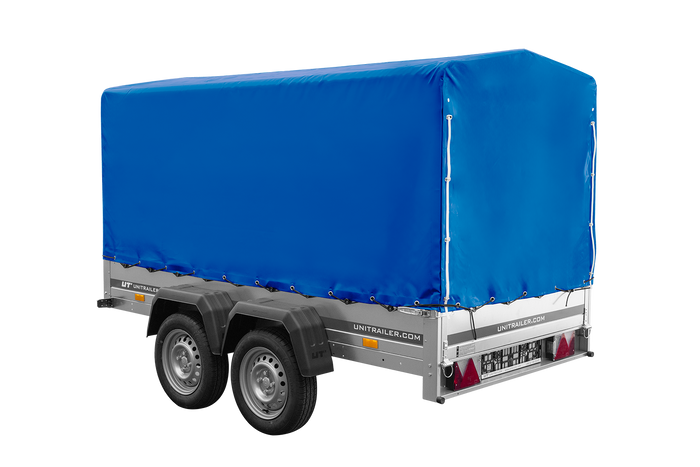 Rimorchio a due assi 264x125 UNITRAILER GARDEN 264/2 KIPP con telaio H-1100 e telone blu