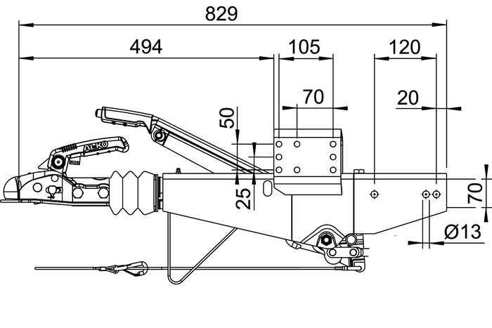 Dispositivo di inerzia AL-KO 161S con attacco AK161 per rimorchio da 1600 kg con timone quadro