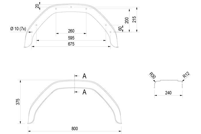 Set di due parafanghi per un rimorchio da 15-16" DE HAAN HMK 2480, passaruota 800/240mm