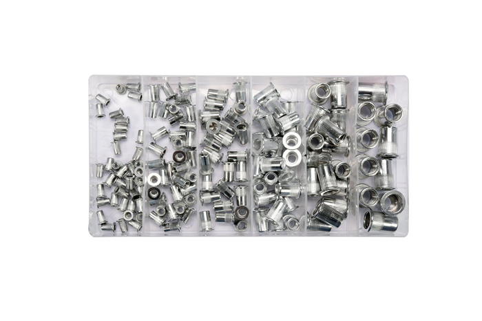 Set di dadi a rivetto in alluminio YATO YT-36460, misure M3-M10, 150 pezzi