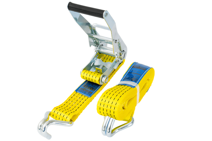 Set di quattro cinghie di trasporto UNITRAILER gialle da 4 m/50 mm/5 t con tenditore