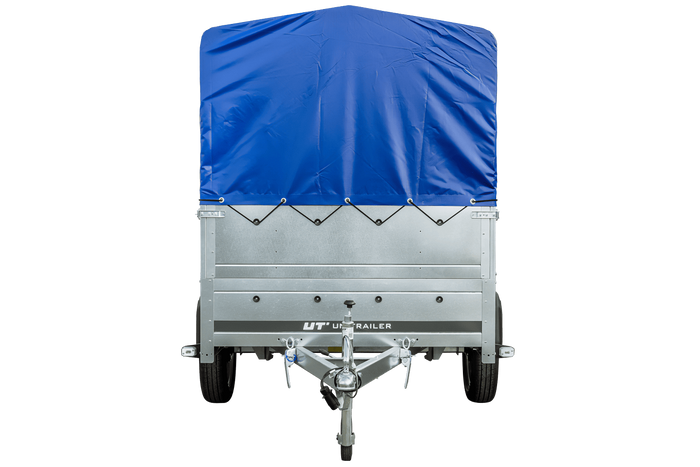 Rimorchio Garden Trailer 230 KIPP con ruotino di appoggio, sovrasponde e centina H-800 con telo blu