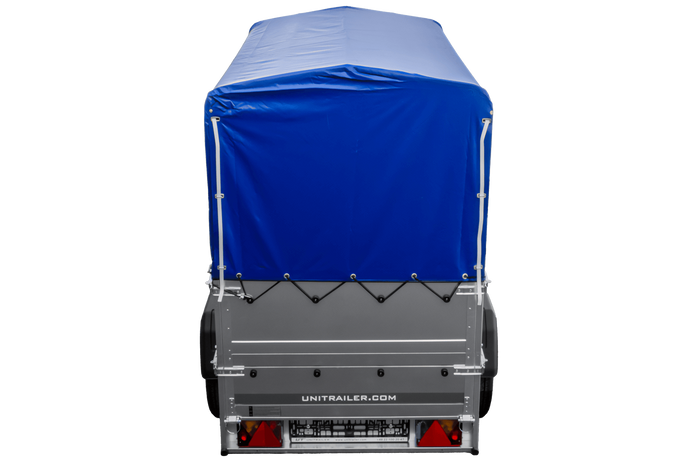 Rimorchio da giardino 200 Kipp con ruota tastatrice, sponde BIS, telaio H-800 e copertura blu