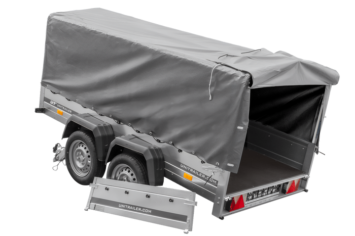 RIMORCHIO GARDEN TRAILER UNITRAILER 264/2 KIPP CON RUOTA SNODATA, TELAIO H-800 E COPERTURA GRIGIA
