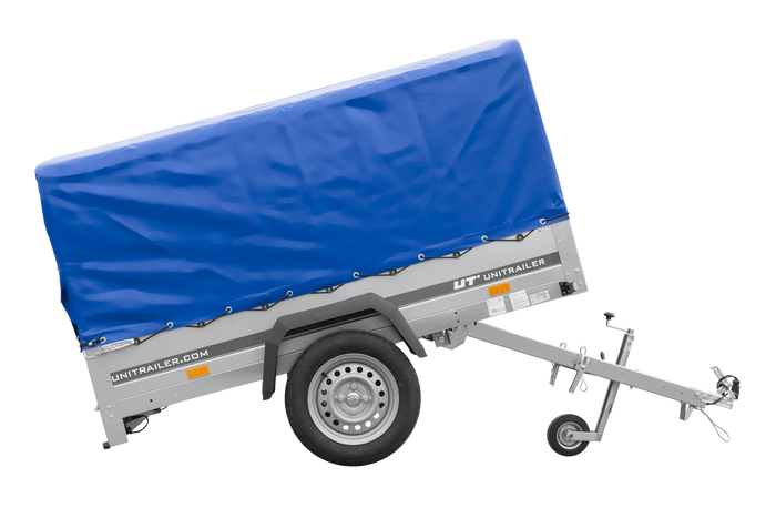 Rimorchio leggero 200x125 UNITRAILER GARDEN 201 KIPP con telaio H-800 e telone blu