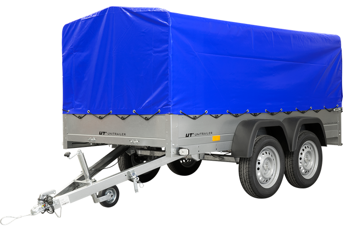 RIMORCHIO GARDEN TRAILER UNITRAILER 264/2 KIPP CON RUOTINO D'APPOGGIO, TELAIO H-800 E COPERTURA BLU