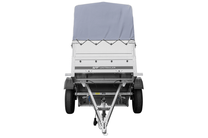 Rimorchio monoasse 150x106 UNITRAILER GARDEN 150 KIPP con sponde BIS, telaio H-800 e copertura grigia