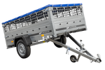 Rimorchio leggero 230x125 UNITRAILER GARDEN 230 KIPP con lati in rete, telaio H-0 e copertura blu
