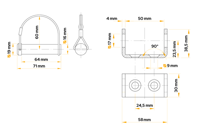 Supporto cerniera laterale con serratura WINTERHOFF BSCHG 10-17-B+BSCHG 10-17-B montaggio laterale rimorchio