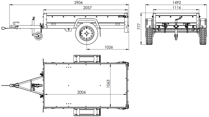 Rimorchio monoasse 200x106 UNITRAILER GARDEN 200 KIPP con sponde in rete e telone blu