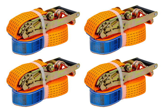 Set di quattro cinghie di trasporto UNITRAILER arancioni da 6 m/50 mm/5 t con tenditore