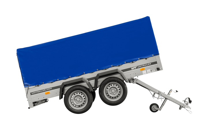 RIMORCHIO GARDEN TRAILER UNITRAILER 264/2 KIPP CON RUOTINO D'APPOGGIO, TELAIO H-800 E COPERTURA BLU