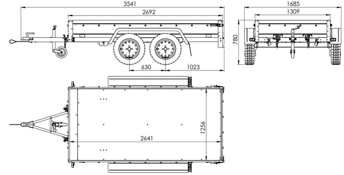 RIMORCHIO GARDEN TRAILER UNITRAILER 264/2 KIPP CON RUOTA SNODATA, TELAIO H-800 E COPERTURA GRIGIA