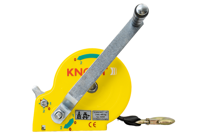 Verricello manuale con cinghia e custodia gialla per rimorchi carrelli portabarca 450 kg Knott