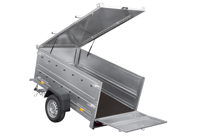 Rimorchio leggero 200x106 UNITRAILER GARDEN 200 KIPP con sponde BIS e copertura in alluminio